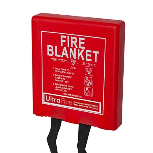 Image of UltraFire 1.2m x 1.8m Hard Case Fire Blanket | for Homes, Kitchens, Offices, Caravans - Stop Frying Pan Fires & Clothing/Waste Bin Fires | Kitemarked Woven Glass Fibre Cloth with Rigid Hard Case