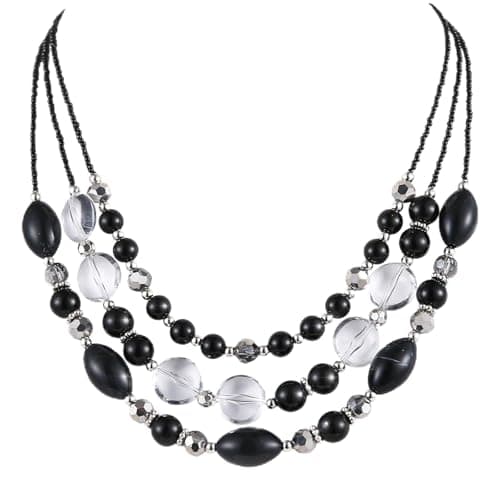 Image of FULU AUTUMN Layered Statement Necklaces for Women Chunky Beaded Necklaces Costume Jewellery Valentines Gifts for Her(Black)
