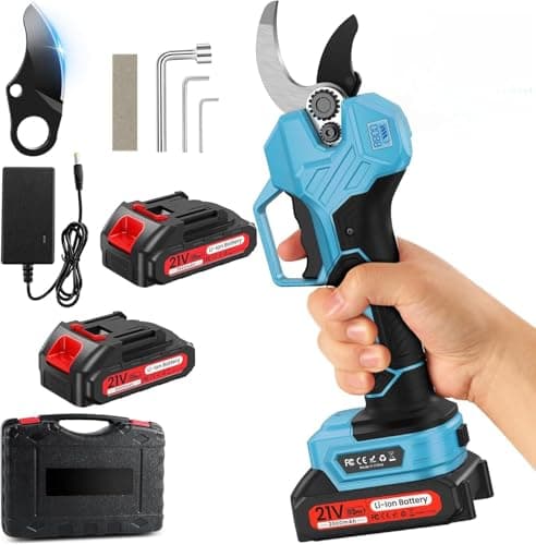 Image of POIFL Electric Secateurs, Max Cutting 2 Inches (50mm), Cordless Electric Pruners with 2 * 21v 2000mAh Batteries | 1000W Brushless Motor, SK7 Blades& LED Screen,for Plants, Hedges, Trees, and Flowers