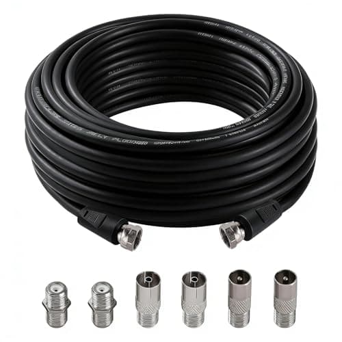 Image of Flomiara TV Aerial Coaxial Cable F Male to F Male, 75 Ohm RG6 Coaxial High Speed TV Aerial Cabl, Fire-Resistant Aerial Connectors with 6 PCS Extension Couplers, for TV, Satellite (Black, 10 Meters)