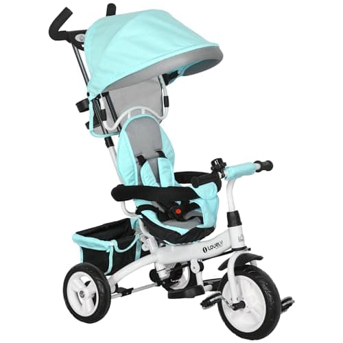 Image of HOMCOM 6 in 1 Baby Trike, Kids Tricycle, Pedal Push Bike w/Parent Handle, Removable Canopy, 5-Point Harness, Storage, Footrest, Brake, for 1-5 Years Toddler, Green