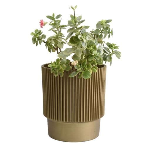 Image of B2C Plant Pots Flower Planter 3 Colours 3 sizes Plastic Pot Modern Elegant Textured Modern Home Garden Indoor Outdoor use Convex stripes (Gold, W15cm x H18cm)