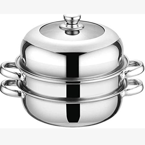 Image of WDSOPK Stainless Steel Steamer, Multi-Layer Boiler Pot with Handles on Both Sides, Cookware Pot with Tempered Glass Lid, Work with Gas(3 floors)