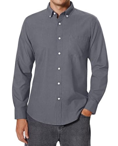 Image of siliteelon Men's Grey Shirts Long Sleeve Casual Oxford Shirt for Mens Fashion Regular Fit Button Down Shirts with Pocket L