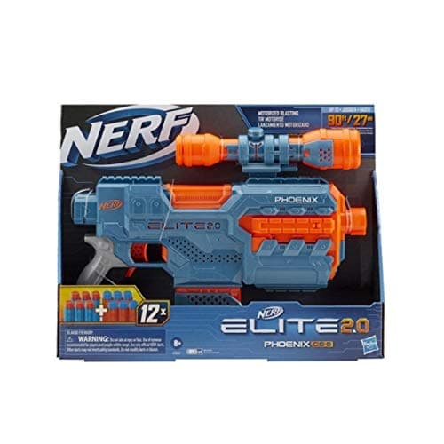 Image of Nerf Elite 2.0 Phoenix CS-6 Motorised Blaster, 12 Official Nerf Darts, Scope, Clip, Built-In Customising Capabilities