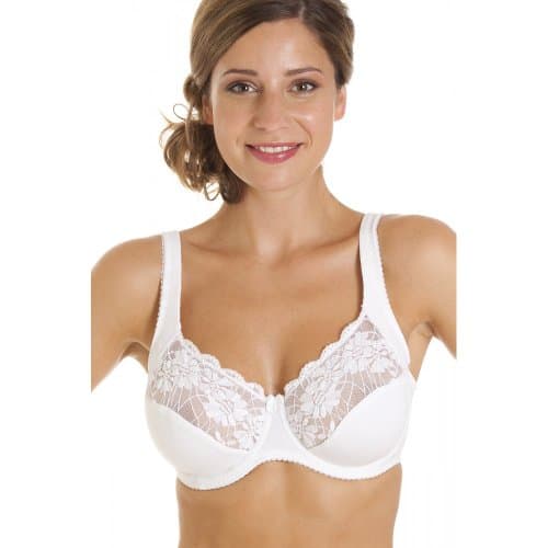 Image of Camille Underwired Lace Full Cup Bra | Comfortable Women's Everyday Bra with Elegant Floral Lace Finish | Soft Comfort & Support | Full Coverage | Easy Back Closing | 36E White