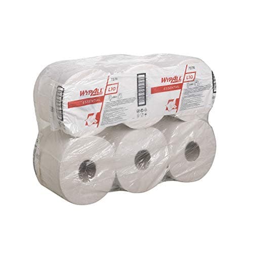Image of WypAll L10 Essential Wiping Paper 7276 - Centrefeed Roll - 6 Rolls x 300m White Paper Wipers (1,800m total)