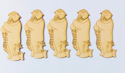 Image of The Snowman and the Snowdog. 5x 100mm x 40mm. Perfect as a christmas decoration. 3mm thick MDF, laser cut. Unprimed.