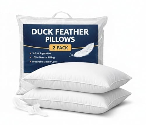 Image of Adam Home Duck Feather Pillows 2 Pack Hotel Quality (Standard Size) - Luxury Down Pillows Extra Soft Filling Filled in 100% Cotton Cover (White, 48 * 74)