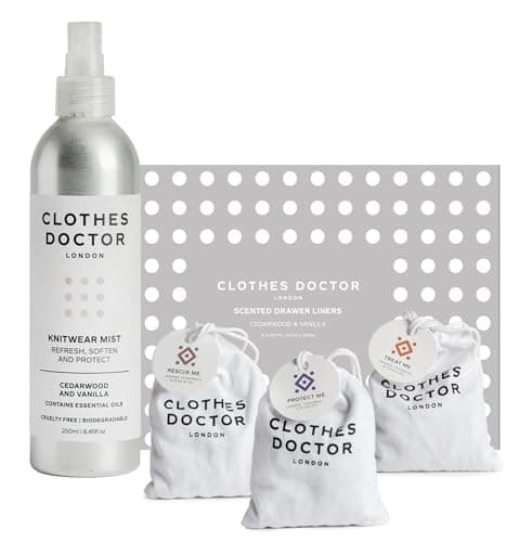 Image of Knitwear Mist & Drawer Liners in Cedarwood & Vanilla with Natural Moth Repellent Scent Bags – Cozy Wardrobe Defense, Luxurious Aroma, and Eco-Friendly Fabric Care, Made in Britain