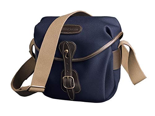 Image of Billingham Hadley Digital Canvas Bag Navy Blue/Chocolate Leather Edges