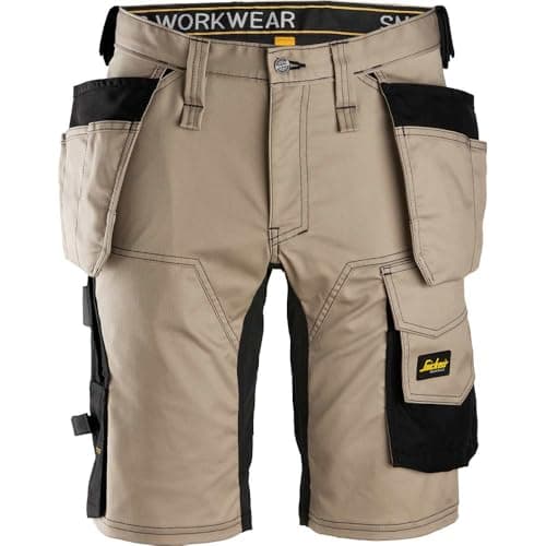 Image of Snickers 6141 Allround Work Stretch Slim Fit Holster Pockets Shorts Khaki/Black 38"