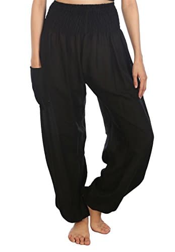 Image of Lofbaz Harem Pants for Women Yoga Boho Hippie Clothing Womens Palazzo Bohemian Pajama Trousers Beach Indian Gypsy Genie Clothes - Solid 1 Black M