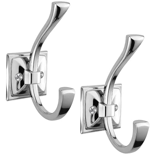 Image of Yundoza 2 Pack Towel Hooks for Bathroom, Screw in Metal Door Hooks for Coat Robe Keys Bags(Chrome)
