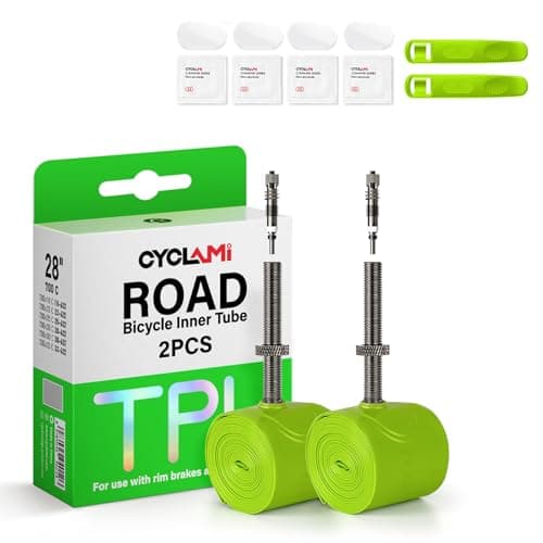 Image of CYCLAMI 1/2/4 pieces TPU Inner Tube for Road Bikes with Removable Valve Core, 38g bicycle inner tube for 700C x 18/23/25/28/30/32C, Presta valve:45/60/80mm (2 inner tubes-FV:60MM)