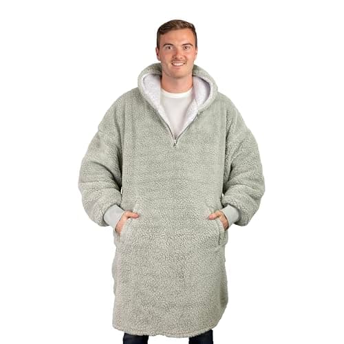 Image of Oversized Blanket Hoodie, Teddy Fleece Hoodie Blanket, Hooded Blanket, Comfy & Fluffy Hoodie, Wearable Blanket Women UK, Oversize Jumper, Zip Up, The Big Softy Pale Grey