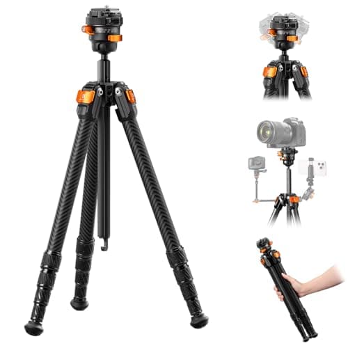 Image of K&F CONCEPT 60"/153cm Carbon Fibre Tripod for Camera, 0.9kg Ultra-Lightweight Travel Tripod with ±18° Leveling 360° Panorama Head, Detachable Center Axis, Arca Type QR Plate, 10KG Load Capacity