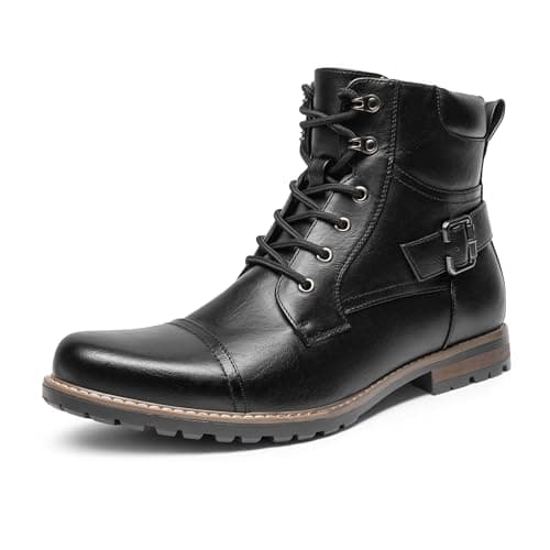 Image of Bruno Marc Men's Leather Lace Up work Boots, Classic Combat and motorcycle biker military Boots for Men,Size 10,Black,PHILLY-3