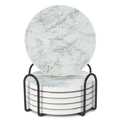 Image of Ceramic Coasters Set of 6,Drink Coasters with Holder and Cork Base for Mugs Cups and Glasses,Marble Coasters Grey
