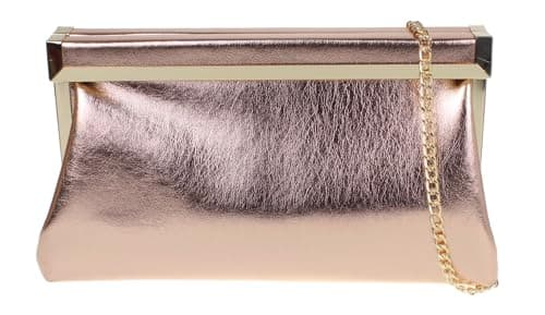 Image of Girly Handbags Womens Fold Over Metallic Frame Evening Clutch Bag Medium Rose Gold