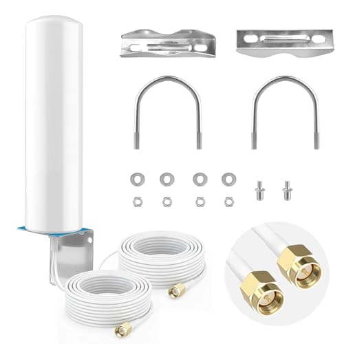 Image of Outdoor 4G 5G LTE Antenna 10-12dBi High Gain Omni-Directional WiFi Antenna with Dual SMA Male Cables and TS9 Adapters 698-3800MHz for Improved Connectivity with Routers and Hotspots