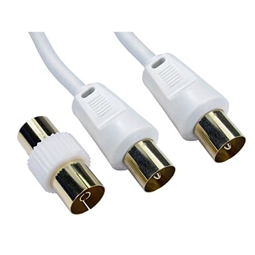 Image of ALIDA SYSTEMS - 5m Aerial Coaxial Cable with Gold-Plated Connectors, Male to Male RF Coax Lead with Female Adapter Coupler for Freeview, Freesat, Sky, Virgin, BT, You View, Satellite TV - White