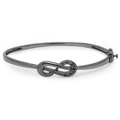Image of Dazzlingrock Collection 0.08 Carat (ctw) Black Rhodium Plated Black Diamond Ladies Infinity Loop Bangle Bracelet, Sterling Silver