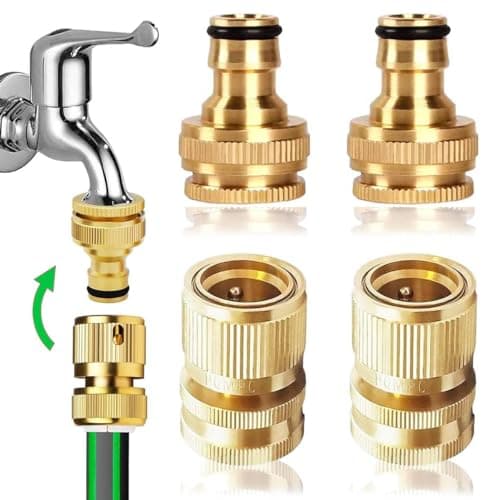 Image of Uni-Fine 𝟐 𝐏𝐚𝐢𝐫 𝟏/𝟐 𝐈𝐧𝐜𝐡&𝟑/𝟒 𝐈𝐧𝐜𝐡 2-in-1 Garden Hose Quick Connector Brass Quick Hose End Connector Garden Hose Nozzle Connect Kit for Kitchen Garden Outdoor Hose Pipe Tool