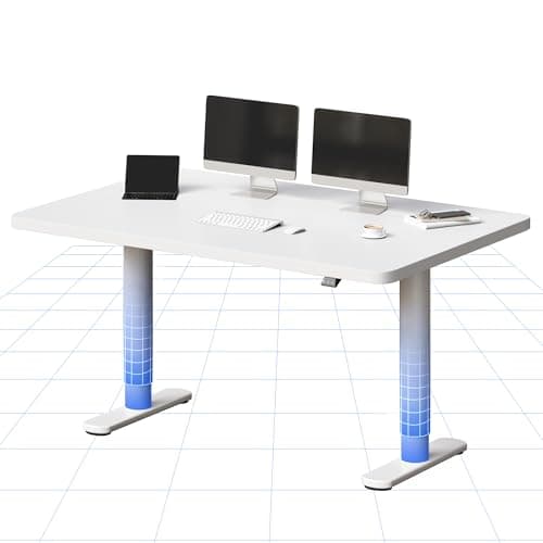 Image of FLEXISPOT Electric Standing Desk One Piece Desktop CylineX 140x80, Height Adjustable Sit Stand Up with Memory Smart Panel, White
