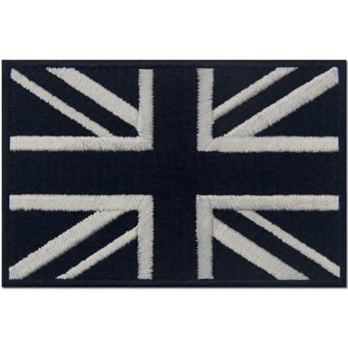 Image of EmbTao Tactical British Union Jack Flag Patch Embroidered Applique UK Great Britain Iron On Sew On Emblem - White & Black