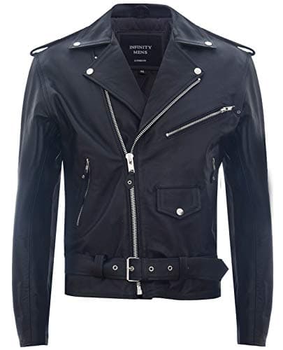 Image of Men's Leather Black Brando Biker Jacket Rock Motorcycle Retro Hide Biker Jacket XL