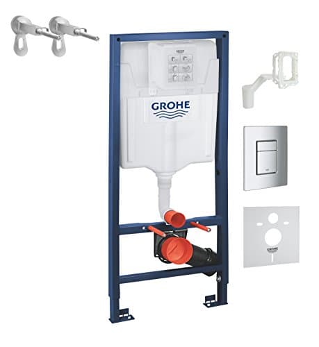 Image of GROHE 38827000 Rapid Sl 4-in-1 Set for Wall-Hung Toilet, 1.13 m (Wall Brackets, Skate Cosmopolitan Chrome Flush Plate, Fresh and Noise Control)