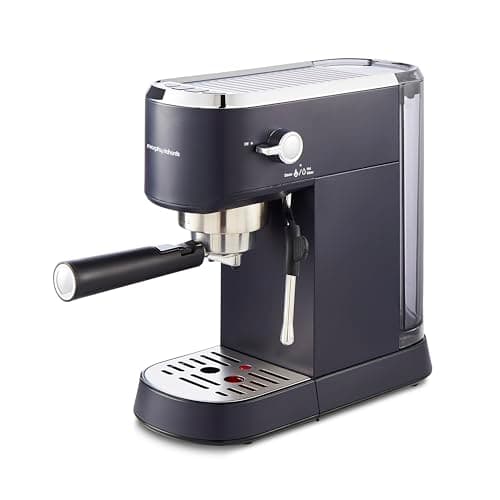 Image of Morphy Richards Signature Compact Espresso Maker, Ground Coffee, Dual Cup, Illuminated Buttons, 1L Water tank, Steam Control, Milk Frother Wand, includes Tamper, Spoon, Stainless Steel, Blue, 172025