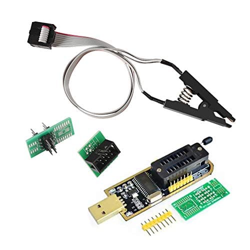 Image of ALMOCN SOIC8 SOP8 Flash Chip IC Test Clips Socket Adpter Programmer BIOS + CH341A 24 25 Series EEPROM Flash BIOS USB Programmer Module (Double Clip+ USB)