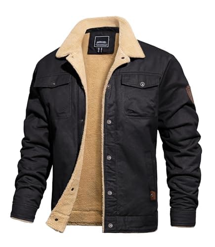 Image of TACVASEN Men's Winter Jackets Thick Warm Jacket Military Trucker Coat Cotton Thermal Casual Tactical Cargo Work Coats Black XL
