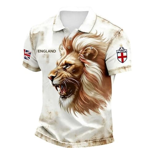 Image of Men's Poloshirts Short Sleeve England Britain Football T Shirt CottonCollared Neck Button Down Athletic Stretch Breathable Lightweight Outdoor Sports Poloshirts (White #1, XXXXL)