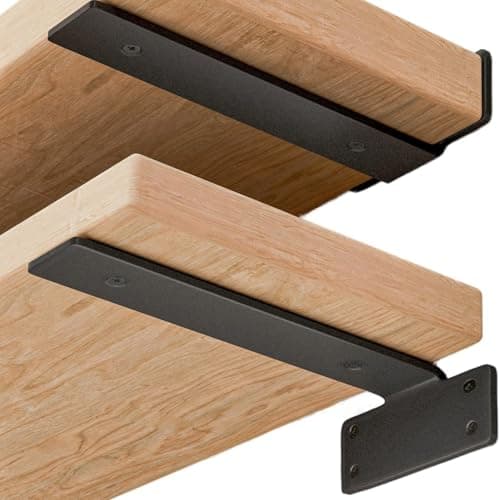 Image of 2 Pack Metal Shelf Brackets,Heavy Duty Wall Shelving Brackets, Support Wall Hanging (Black, 15cm)