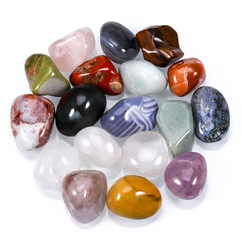Image of Huiguli 18 Pcs Healing Crystal Stones, Natural Gemstones Healing Crystal Gifts Palm Stones Reiki Chakra Crystals, Lucky Polished Pocket Stone for Anxiety Stress Relief, Balancing Yoga, Meditation