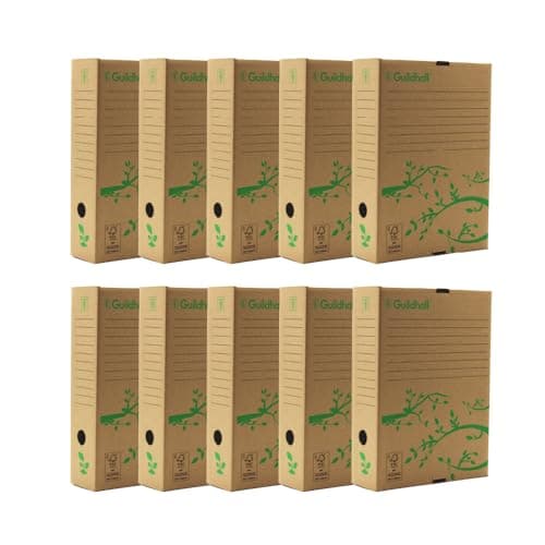 Image of Exacompta Guildhall A4 Archiving Box Storage File Organiser, Pack of 10, Cardboard, Robust Home Office Stationery Eco Box For Documents and Files - 225/0000Z