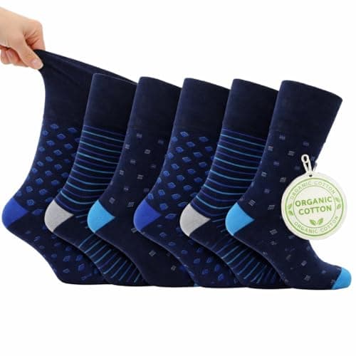 Image of Mens Wellness Sox – 6 Pairs Organic Cotton Socks with Non-Elastic Cuff – Work, Walking & Travel | Antibacterial Diabetic | UK 6-11 | EU 39-46 (UK, Alpha, One Size, Regular, Regular, Brantford)