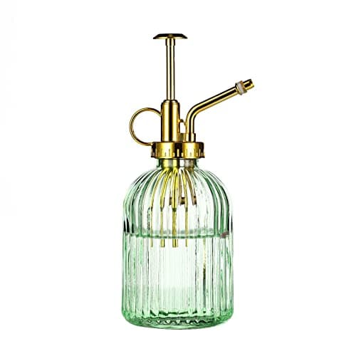 Image of Eidoct Glass Spray Bottle, 7.5" Green Glass Water Sprayer with Gold Top Pump, Small Plant Mister for Indoor Outdoor Houseplants, Green+Gold