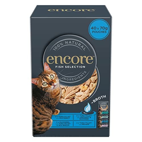 Image of Encore 100% Natural Wet Cat Food, Multipack Fish Selection in Broth 4 x 10 x 70g (Total 40 Pouches)