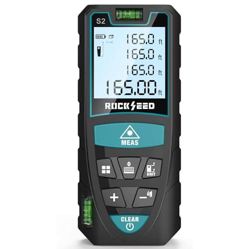 Image of Laser Measure 50M/165ft,RockSeed Digital Laser Distance Meter with 2 Bubble Levels,Portable Laser Rangefinder M/in/Ft Unit Switching Backlit LCD and Measuring Distance/Area/Volume/Pythagorean