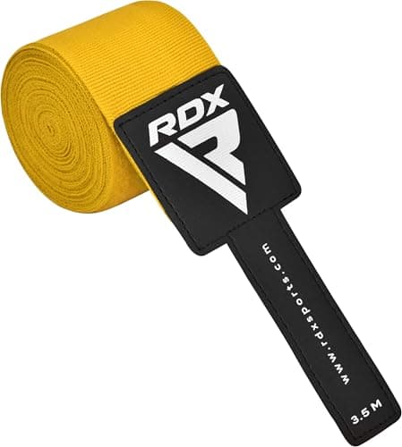 Image of RDX IBA Boxing Hand Wraps, Black, 30cm Length, Moisture Resistant with Hook and Loop Closure, for MMA and Muay Thai Training, Medium Size (Yellow, 4.5m)