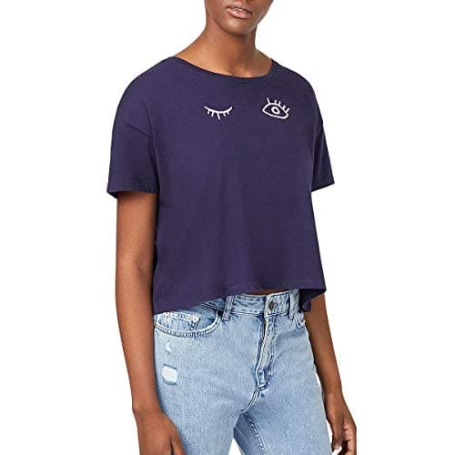 Image of French Connection Women's Short Sleeve Crew Neck Graphic T-Shirt, Wink Duchess Blue/White, Small