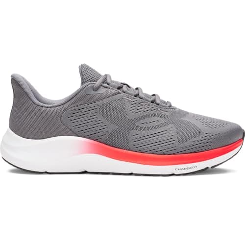 Image of Under Armour Men's Charged Pursuit 4 Big Logo, Breathable and Lightweight Running Shoes, Durable Men's Trainers with Traction Sole,Castlerock / Racer Red / Anthracite,11