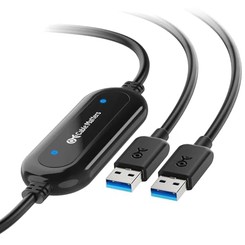 Image of Cable Matters USB 3.0 Data Transfer Cable PC to PC for Windows and Mac Computer in 6.6 ft - PClinq5 and Bravura Easy Computer Sync Included - Compatible with PCMover for Windows System Migration