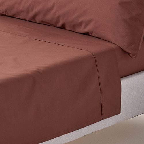Image of HOMESCAPES Chocolate Brown Pure Egyptian Cotton Flat Sheet King 200 TC 400 Thread Count Equivalent Bed Sheet