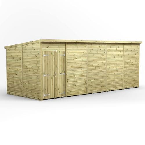 Image of Powersheds High Grade Premium Pressure Treated Windowless Pent Double Door Shed Garden Wooden Shed with Heavy Duty Frame, Galvanised Ironmongery, Throughout made from Extra Thick Timber (20x8)