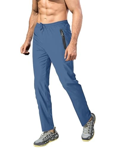 Image of EKLENTSON Hiking Trousers Mens Casual Trousers Summer Lightweight Walking Trousers Outdoor Trekking Tactical Travel Trousers Zip Pocket,Blue Grey,34